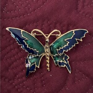 Vintage Green/Dark Blue Butterfly Brooch pin